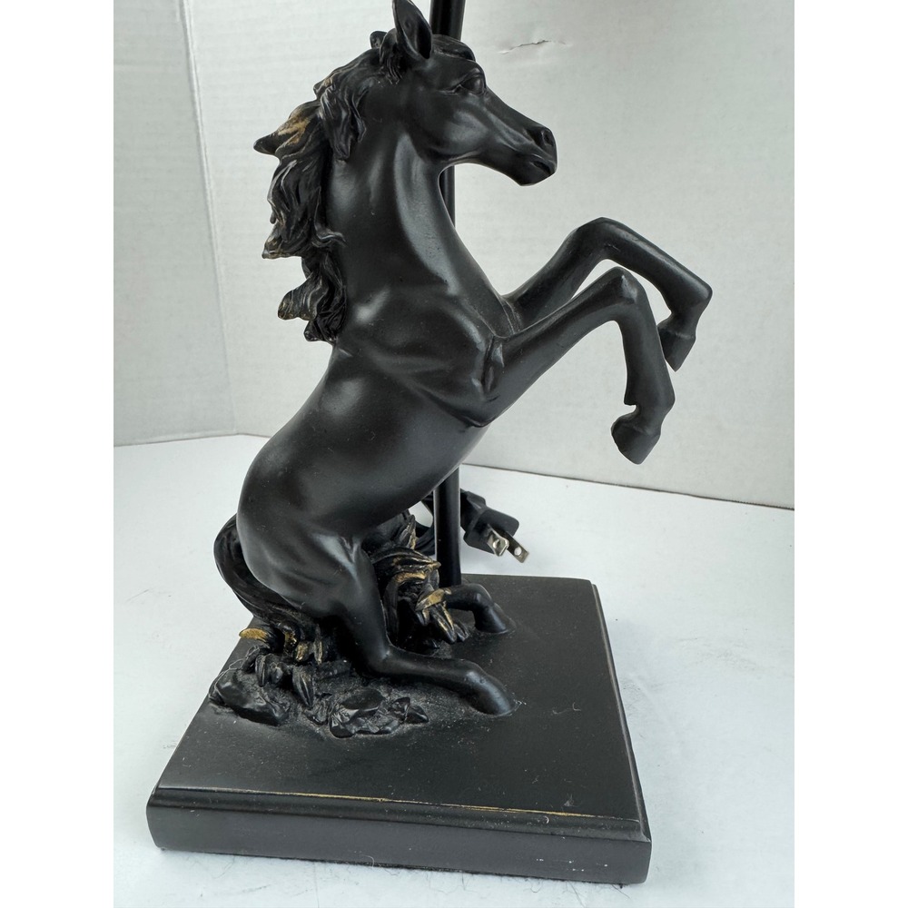 Black Rearing Horse Table Lamp Equestrian Stallion Sculpture White Pleated Shade - Picture 6 of 11